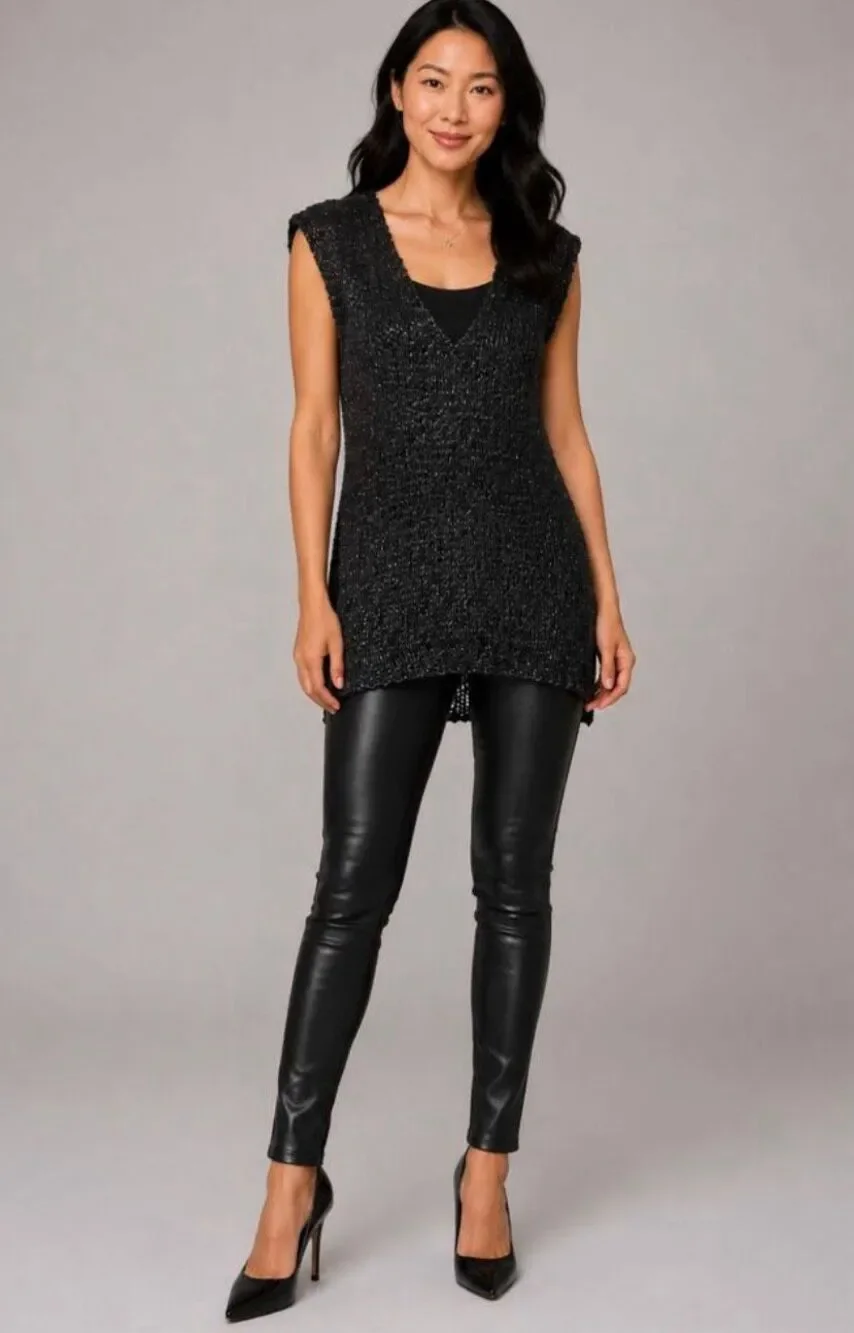 Free People Billie‎ Vegan Leather Open Weave Tunic Black Size Small NWT